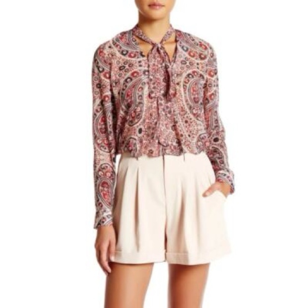 Alice + Olivia Pink Paisley Tie-Neck Blouse